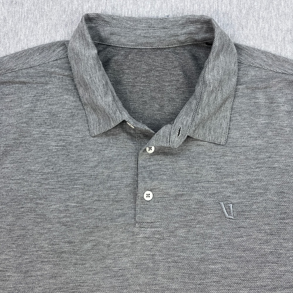 Vuori Knit Twill Polo Shirt Mens L Heather Gray Short Sleeve Stretch V1004